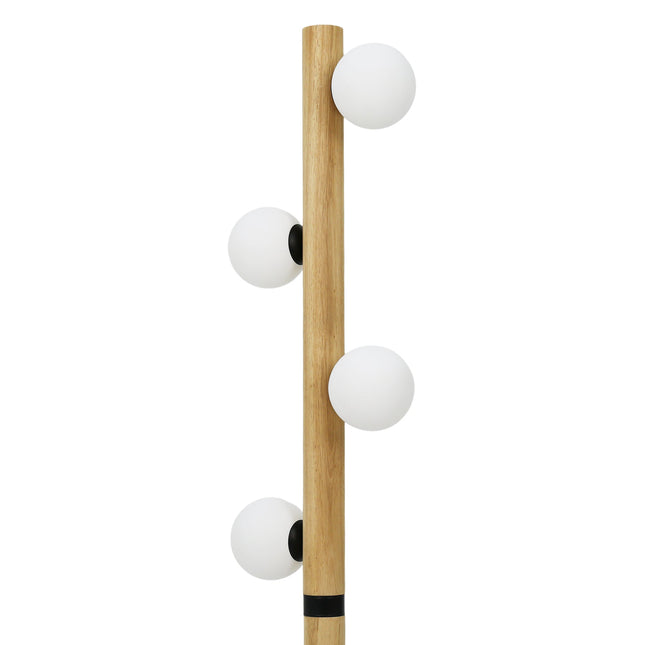 Evie Floor Lamp Modern Matte Black Wood Glass Shades.