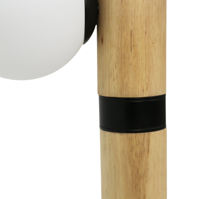 Evie Floor Lamp Modern Matte Black Wood Glass Shades.