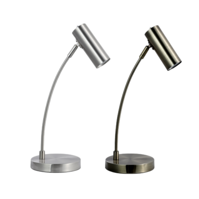 Sarla Table Lamp Satin Chrome Antique Brass Modern Desk Light.