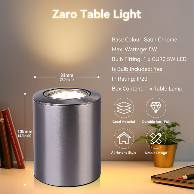 Zaro Table Light Black White Satin Chrome Modern Desk Lamp