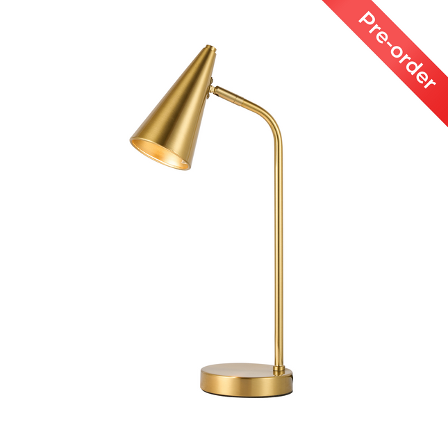 Isolde Table Lamp with Adjustable Shade and Modern Brass Finish.