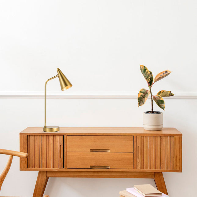 Isolde Table Lamp with Adjustable Shade and Modern Brass Finish.