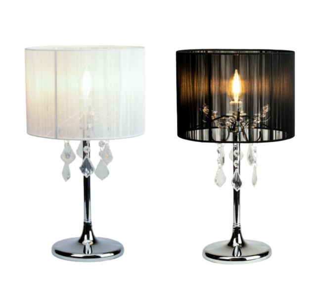 Paris Crystal Table Lamp White Black Elegant Modern Decor.