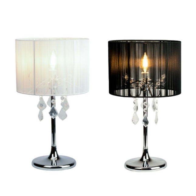 Paris Crystal Table Lamp White Black Elegant Modern Decor.