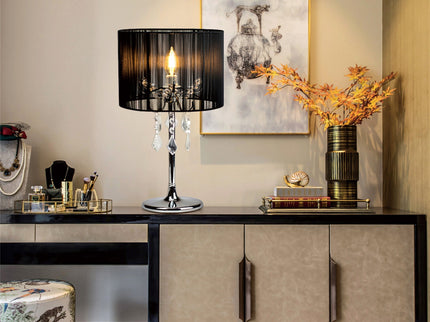 Paris Crystal Table Lamp White Black Elegant Modern Decor.