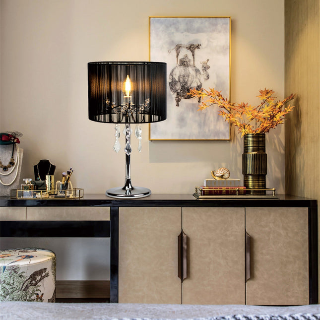 Paris Crystal Table Lamp White Black Elegant Modern Decor.