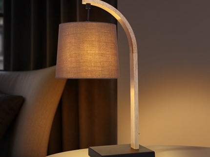 Thorina Table Lamp with Linen Shade and Black Metal Base.