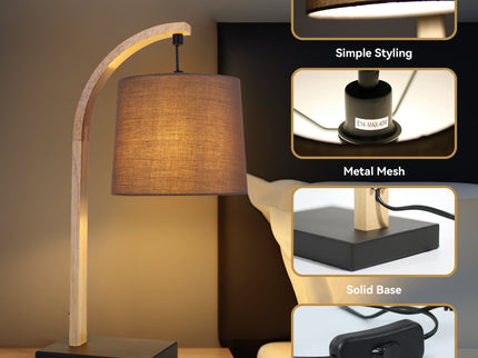 Thorina Table Lamp with Linen Shade and Black Metal Base.