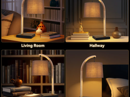 Thorina Table Lamp with Linen Shade and Black Metal Base.