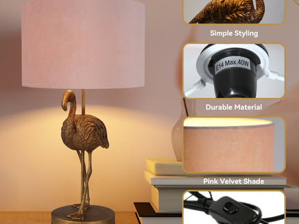 Flamingo Standing Table Lamp Gold Elegant Animal Decor Light.