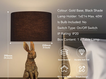 Rabbit Sitting Table Lamp Gold Elegant Animal Decor for Living Room.