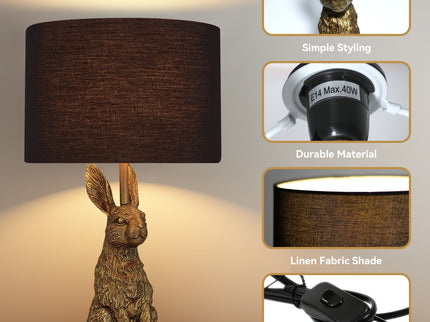 Rabbit Sitting Table Lamp Gold Elegant Animal Decor for Living Room.