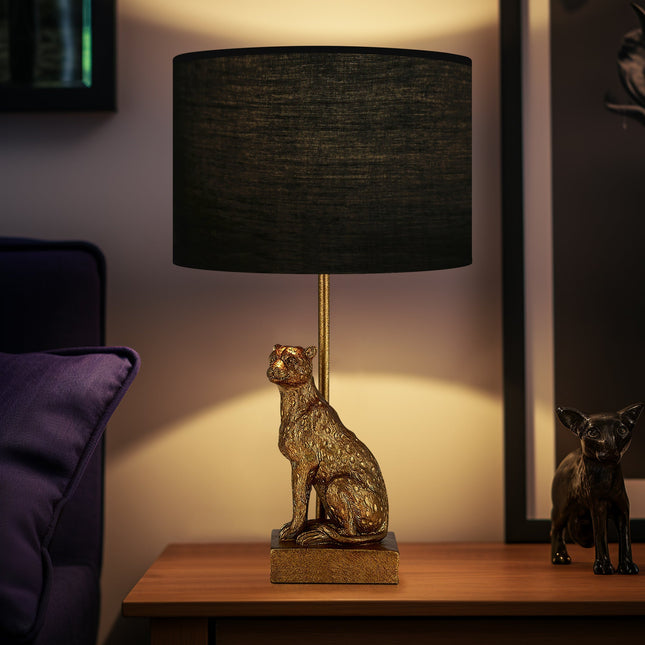 Cheetah Sitting Table Lamp Copper Stylish Animal Decor Lighting.