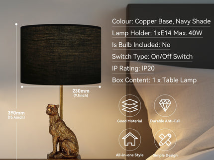 Cheetah Sitting Table Lamp Copper Stylish Animal Decor Lighting.