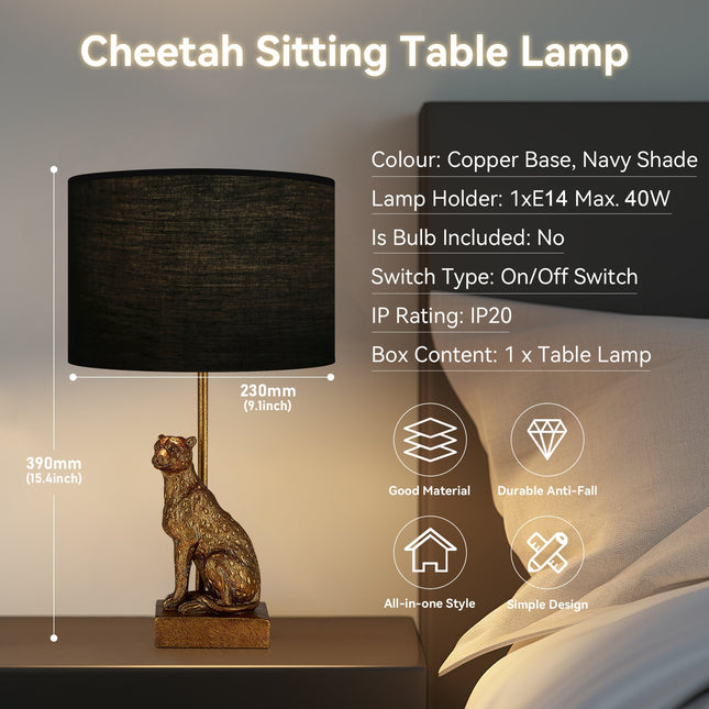 Cheetah Sitting Table Lamp Copper Stylish Animal Decor Lighting.
