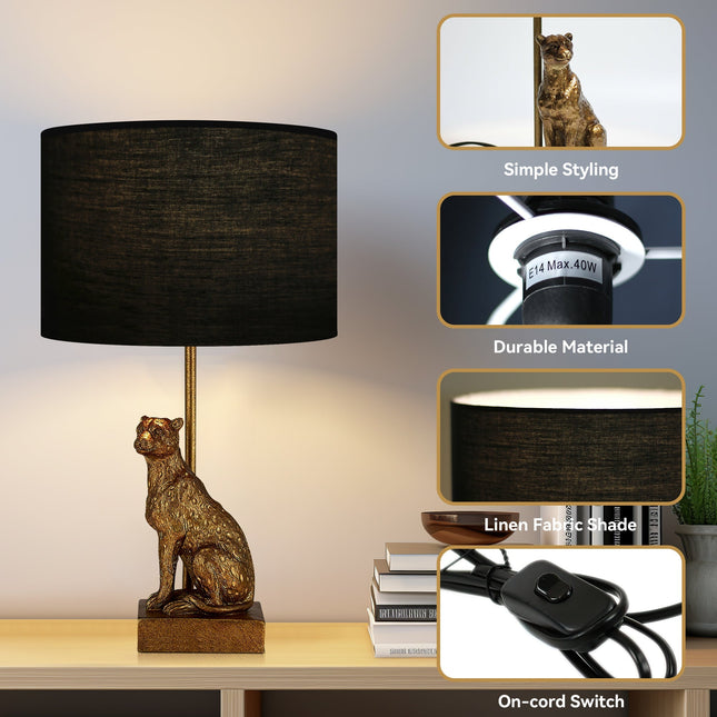 Cheetah Sitting Table Lamp Copper Stylish Animal Decor Lighting.
