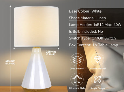 Lux Tapered Ceramic Table Lamp with Linen Shade for Home Decor.