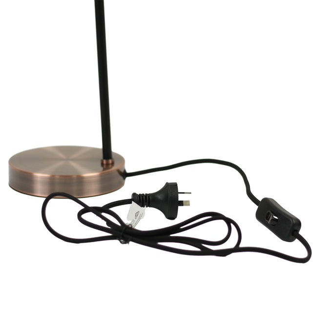 Conea Table Lamp with Smoky Glass Shade and Antique Copper Finish.