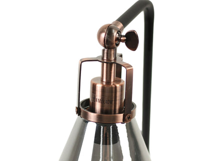 Conea Table Lamp with Smoky Glass Shade and Antique Copper Finish.