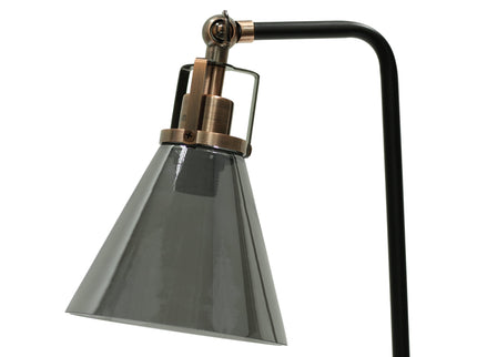 Conea Table Lamp with Smoky Glass Shade and Antique Copper Finish.