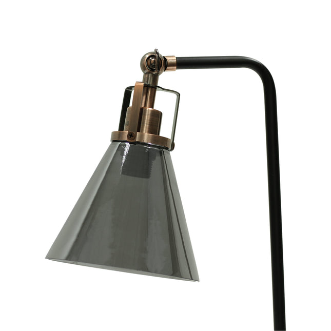 Conea Table Lamp with Smoky Glass Shade and Antique Copper Finish.