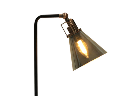 Conea Table Lamp with Smoky Glass Shade and Antique Copper Finish.