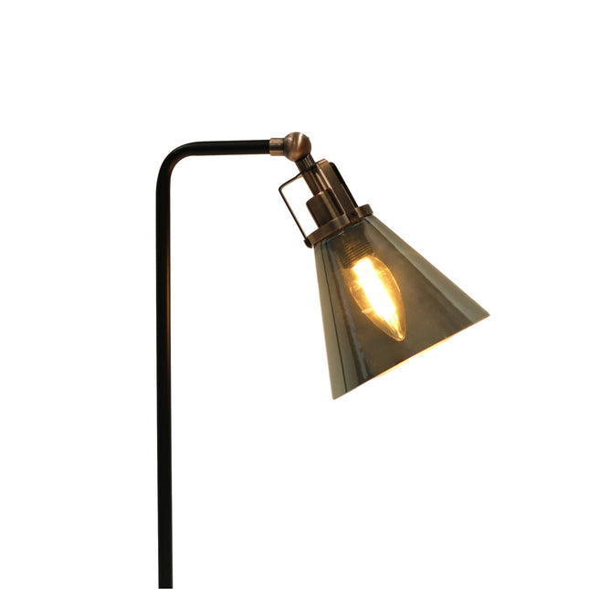 Conea Table Lamp with Smoky Glass Shade and Antique Copper Finish.
