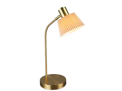 Ruston Table Lamp with Brass Iron Base and Khaki Fabric Shade.