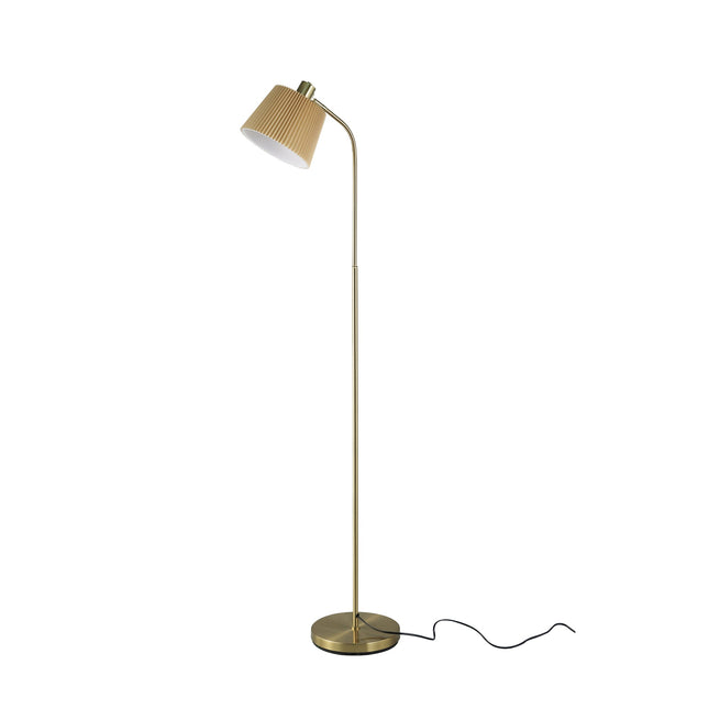 Ruston Floor Lamp with Brass Base and Fabric Shade for Modern Indoor Lighting.