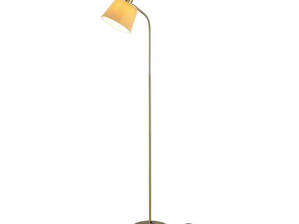 Ruston Floor Lamp with Brass Base and Fabric Shade for Modern Indoor Lighting.