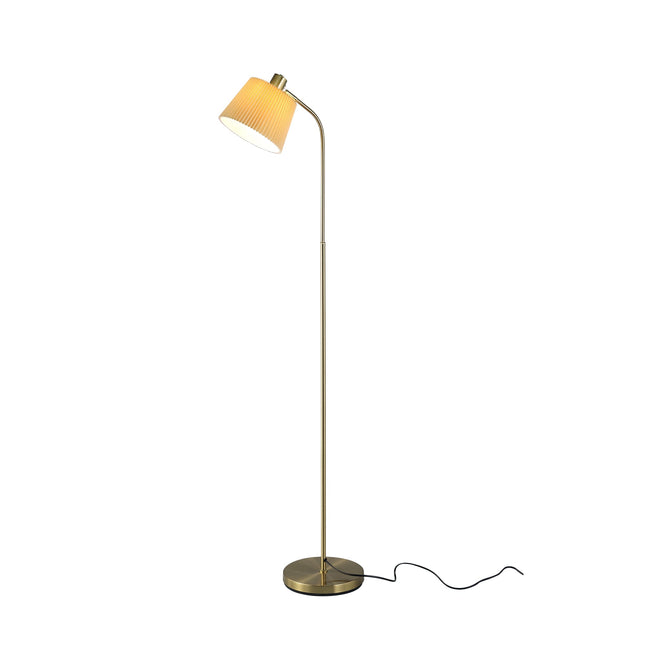 Ruston Floor Lamp with Brass Base and Fabric Shade for Modern Indoor Lighting.