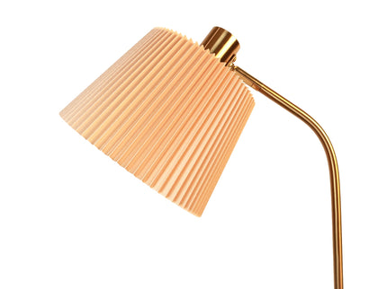 Ruston Floor Lamp with Brass Base and Fabric Shade for Modern Indoor Lighting.