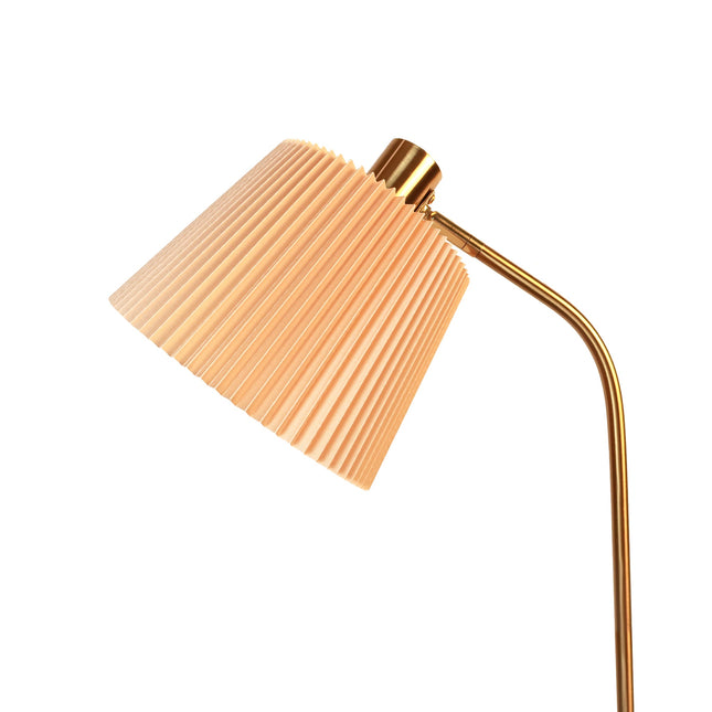 Ruston Floor Lamp with Brass Base and Fabric Shade for Modern Indoor Lighting.