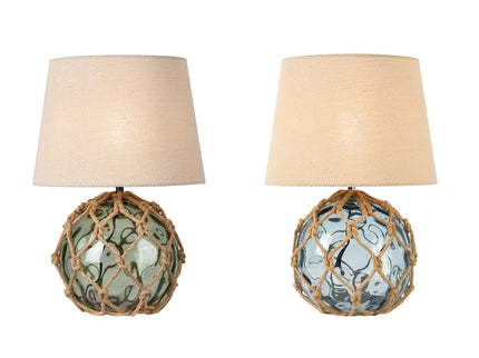 Jessamy Table Lamp Green Blue Nautical Glass and Rope Decor.