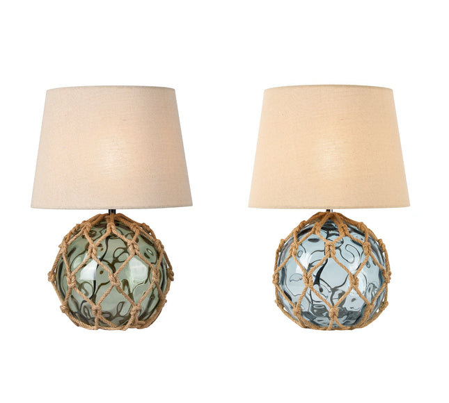 Jessamy Table Lamp Green Blue Nautical Glass and Rope Decor.