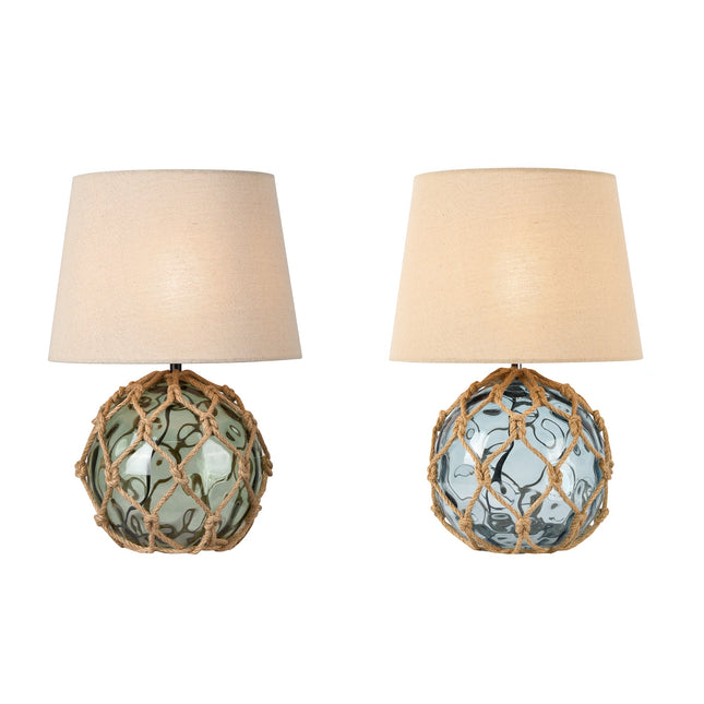 Jessamy Table Lamp Green Blue Nautical Glass and Rope Decor.