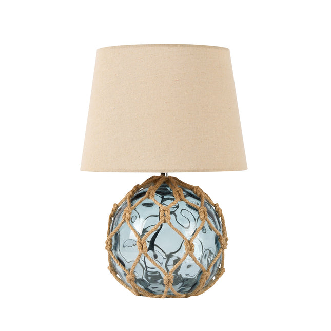 Jessamy Table Lamp Green Blue Nautical Glass and Rope Decor.