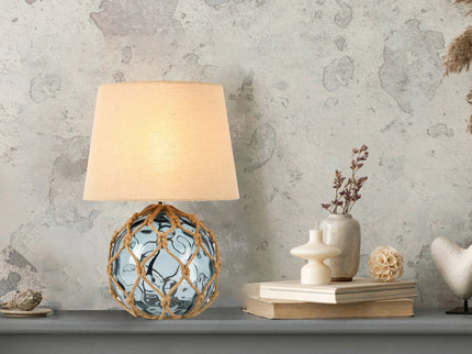 Jessamy Table Lamp Green Blue Nautical Glass and Rope Decor.