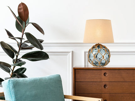 Jessamy Table Lamp Green Blue Nautical Glass and Rope Decor.