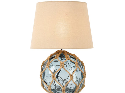 Jessamy Table Lamp Green Blue Nautical Glass and Rope Decor.