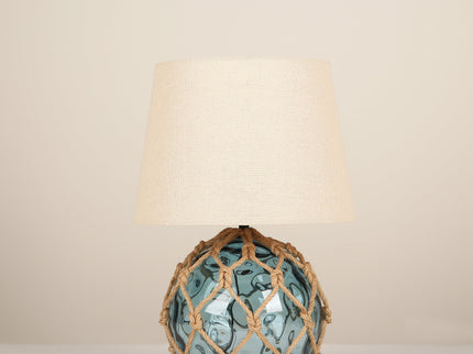 Jessamy Table Lamp Green Blue Nautical Glass and Rope Decor.