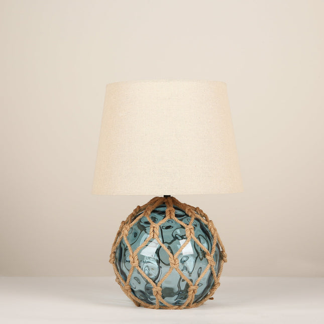 Jessamy Table Lamp Green Blue Nautical Glass and Rope Decor.