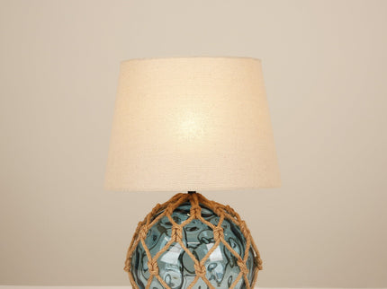 Jessamy Table Lamp Green Blue Nautical Glass and Rope Decor.