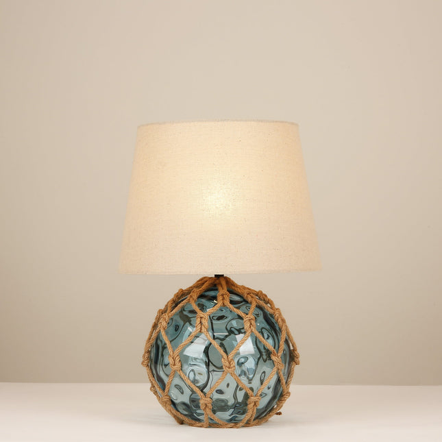 Jessamy Table Lamp Green Blue Nautical Glass and Rope Decor.