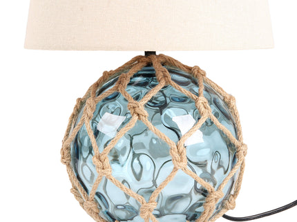 Jessamy Table Lamp Green Blue Nautical Glass and Rope Decor.