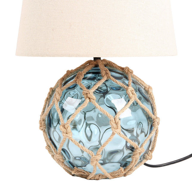 Jessamy Table Lamp Green Blue Nautical Glass and Rope Decor.