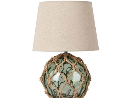 Jessamy Table Lamp Green Blue Nautical Glass and Rope Decor.