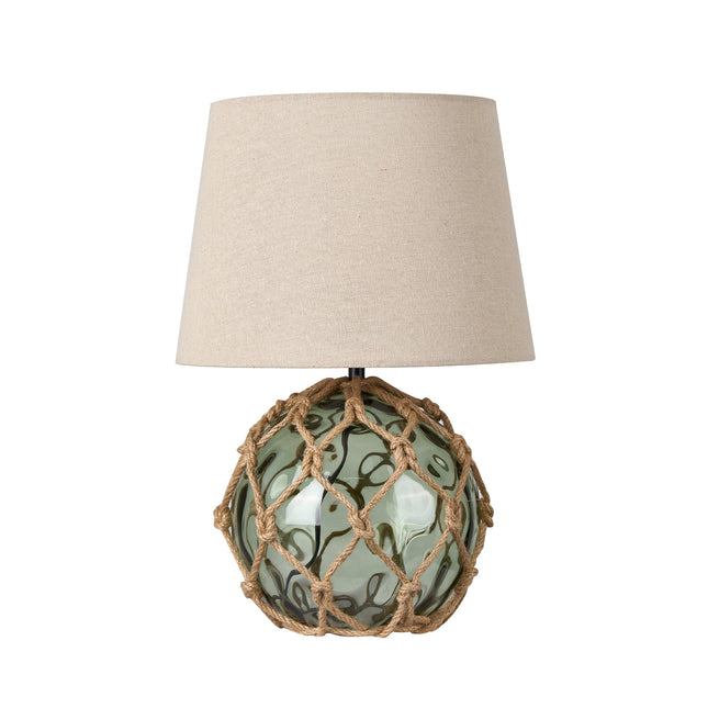 Jessamy Table Lamp Green Blue Nautical Glass and Rope Decor.