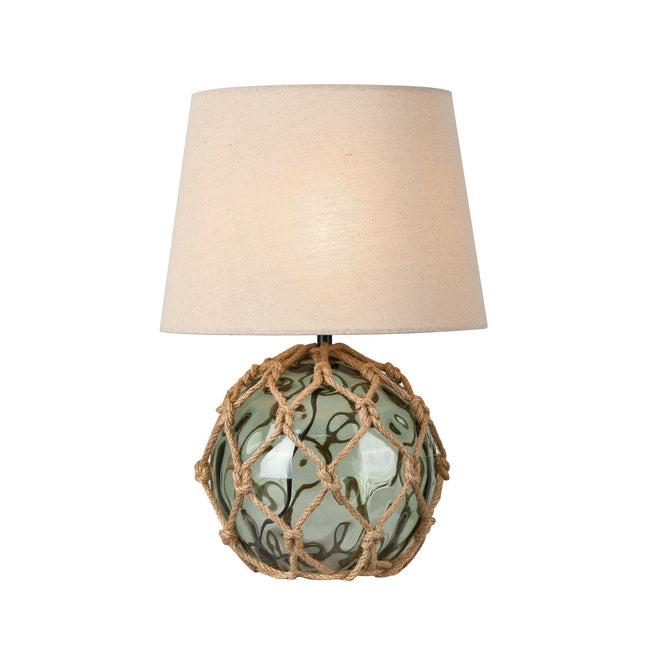 Jessamy Table Lamp Green Blue Nautical Glass and Rope Decor.