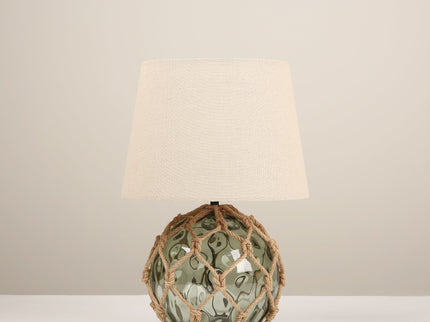 Jessamy Table Lamp Green Blue Nautical Glass and Rope Decor.